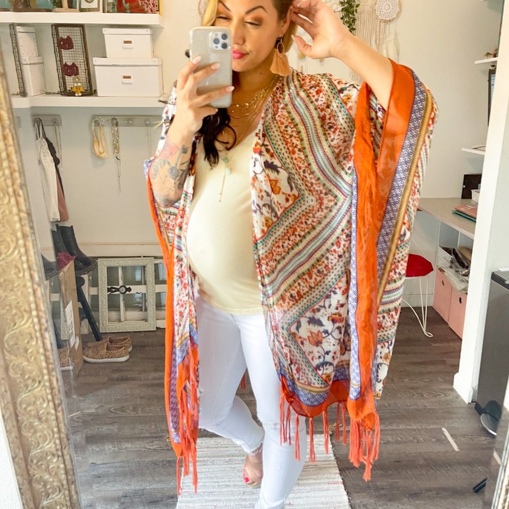 Lightweight ORANGE Bohemian Paisley Kimono